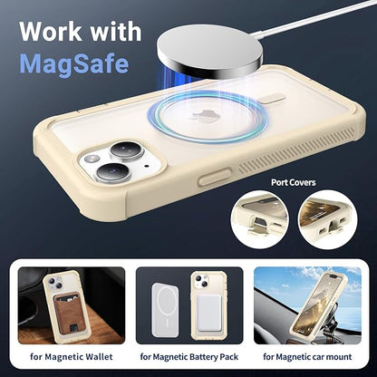 jaroco Magnetic for iPhone 13 Case, [Compatible with MagSafe][Military Grade Drop Protection][Heavy Duty Protection][Non-Slip][Shockproof] 2-Layer Durable Bumper Phone Case 6.1''-Antique White