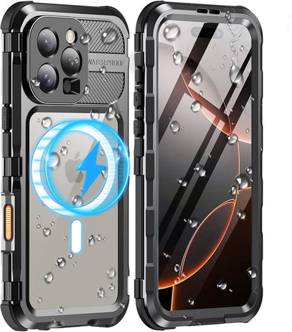 WIFORT for iPhone 16 Pro Max Waterproof Case - Metal Heavy Duty [Built-in Screen Protector] [14FT Military Shockproof] [Fit for MagSafe], IP68 Full Body Rugged Water Proof Magnetic Cover, 6.9" Black