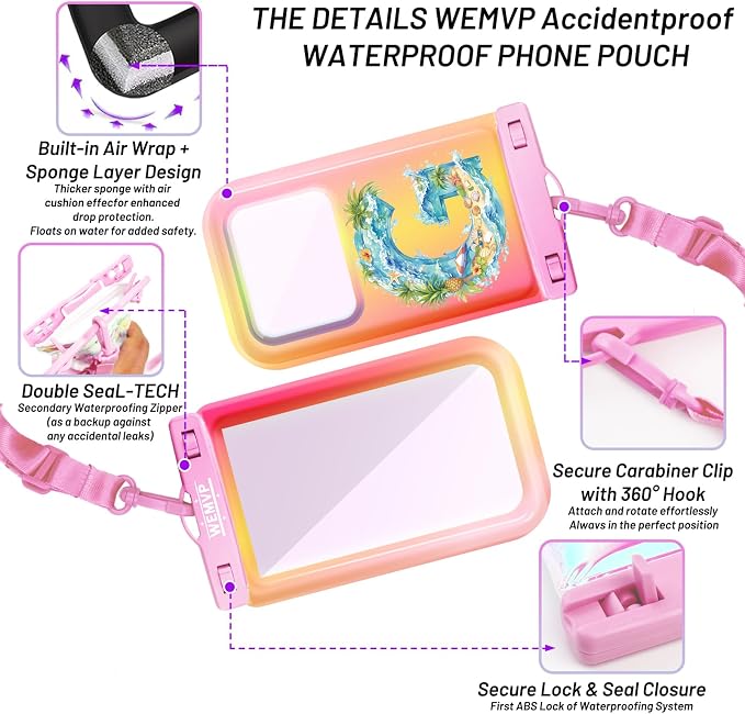 Personalized Initial Waterproof Phone Pouch Case - IPX8 Cellphone Dry Bag with Lanyard for iPhone 16/15/14/13/12 Pro Max (6.1–6.9"), Beach & Cruise Ship Essentials with Monogrammed Design (Pink, G)