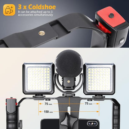 Smartphone Video Rig, Filmmaking Vlogging Cage, Phone Stabilizer Tripod Mount with Wireless Remote Shutter for All iPhone and Android Smartphones