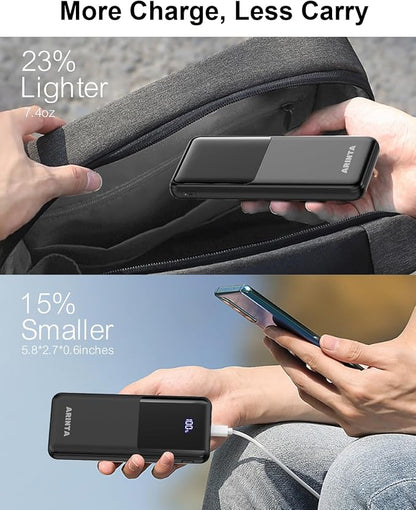 Power Bank Portable Charger 10000mAh PD 22.5W Battery Pack, LED Display & USB-C in/Out, Travel Essentials, Compatible for Smartphones, Tablets & More (Black)