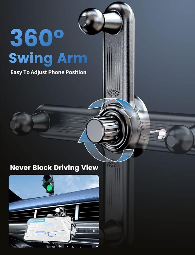 eSamcore Car Vent Phone Mount, Car Phone Holder Mount with Swing Arm Air Vent Clip Car Mount Cell Phone Holder Car for iPhone 17/16/ 15/14/ 13 Pro Max & All 4.7" - 6.9" Android Smartphone