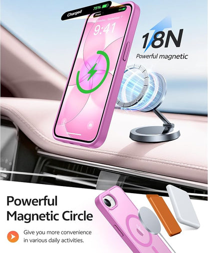 FNTCASE for iPhone 17e Case: iPhone 16e Phone Case [Compatible with Magsafe] Translucent Matte Cases with [Screen Protector] Military Grade Shockproof Protective Phone Cover - Pink