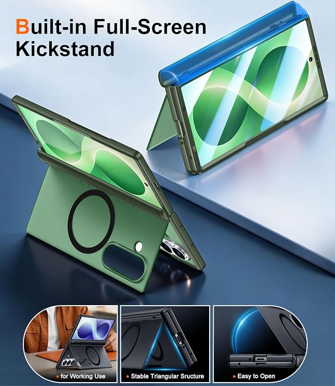 SPIDERCASE Magnetic for Samsung Galaxy Z Fold 8 Ultra Case, Built-in [Screen Protector] [Stable Kickstand] [Hinge Protection] [Compatible with Magsafe] Military Grade Protective Phone Case, Dark Green