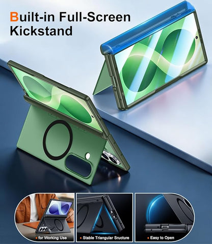 SPIDERCASE Magnetic for Samsung Galaxy Z Fold 8 Ultra Case, Built-in [Screen Protector] [Stable Kickstand] [Hinge Protection] [Compatible with Magsafe] Military Grade Protective Phone Case, Dark Green