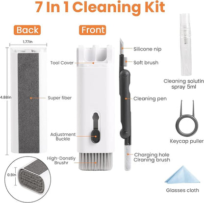 7 in 1 Electronic Cleaner kit, Cleaning Kit for Monitor Keyboard Airpods MacBook iPad iPhone iPod, Screen Dust Brush Including Soft Sweep, Swipe, Airpod Cleaner Pen, Key Puller and Spray Bottle