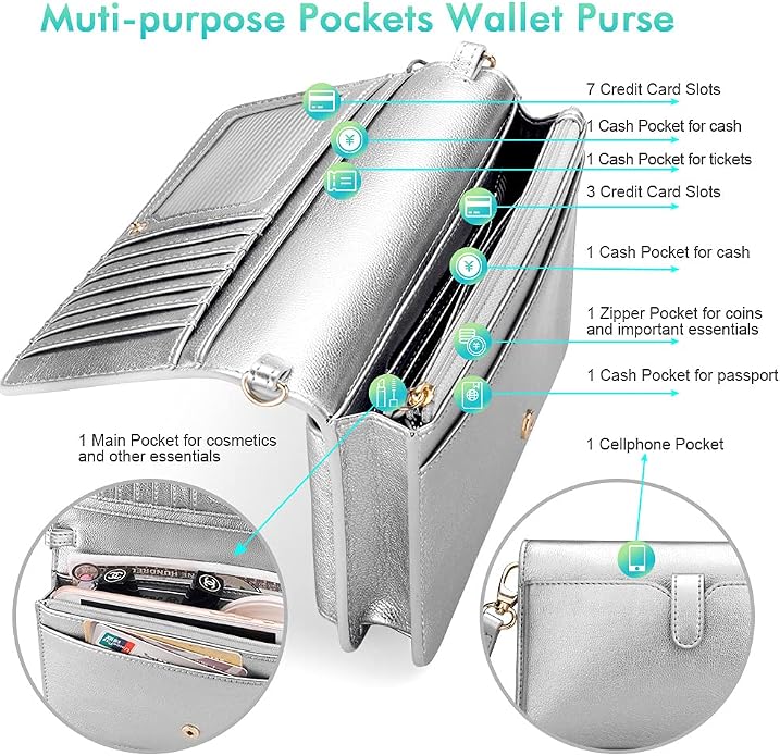 nuoku Women Small Crossbody Bag Cellphone Purse Wallet with RFID Card Slots 2 Straps Wristlet