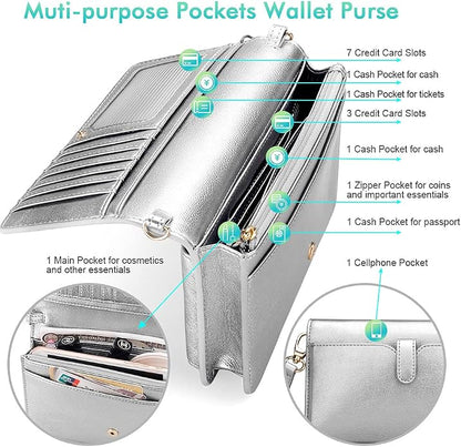 nuoku Women Small Crossbody Bag Cellphone Purse Wallet with RFID Card Slots 2 Straps Wristlet