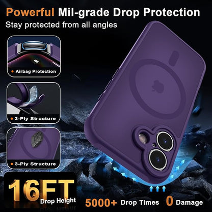 MOCCA Magnetic for iPhone 17 Case, (Compatible with Magsafe) (16FT Military Grade Protection) Full Camera Protection Anti-Fingerprint Slim Translucent Matte Phone Cover 6.3",Deep Purple