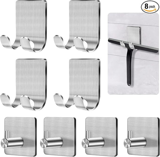 CGBE Razor Holder for Shower - 4 Packs Holder and Hooks, Self Adhesive Shaver Holder Hanger for Bathroom, Damage Free Wall Hooks for Razor Shaver Loofah Sponge