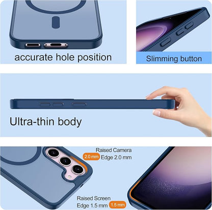 Pilaru for Samsung Galaxy S23 Case [Compatible with Magsafe] Translucent Matte Magnetic Phone Case,Slim Thin Duty Shockproof Protection Cover with 2pc Screen Protector Case for S 23-Dark Blue