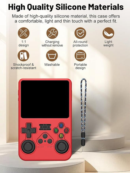Silicone Protective Case for Anbernic R36S Game Console, Full-Body Protective Cover with Precise Cutout, Shockproof Dustproof Protector Sleeve & Scratch-Resistant Sleeve (Red)
