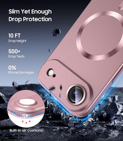 Magnetic for iPhone Air Case, Compatible with MagSafe, Built-in Camera Lens Protector, Slim Thin Soft Silicone Bumper Shockproof Metallic Luster Phone Case for iPhone 17 Air (Rose Gold)