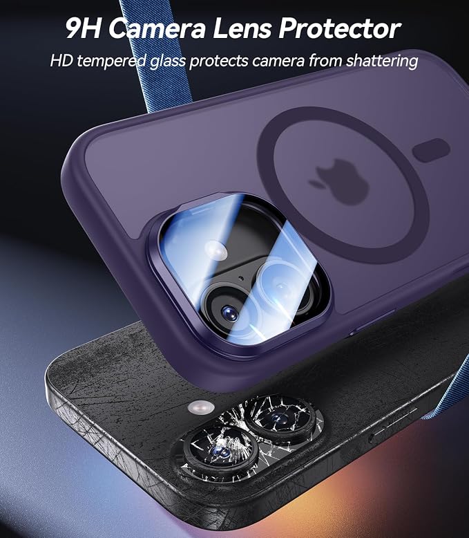 [Upgraded Full Camera Protection] for iPhone 17 Case with Camera Cover Stand [Fit for MagSafe][10FT Mil-Grade Protection] Translucent Magnetic iPhone 17 Phone Case, Purple