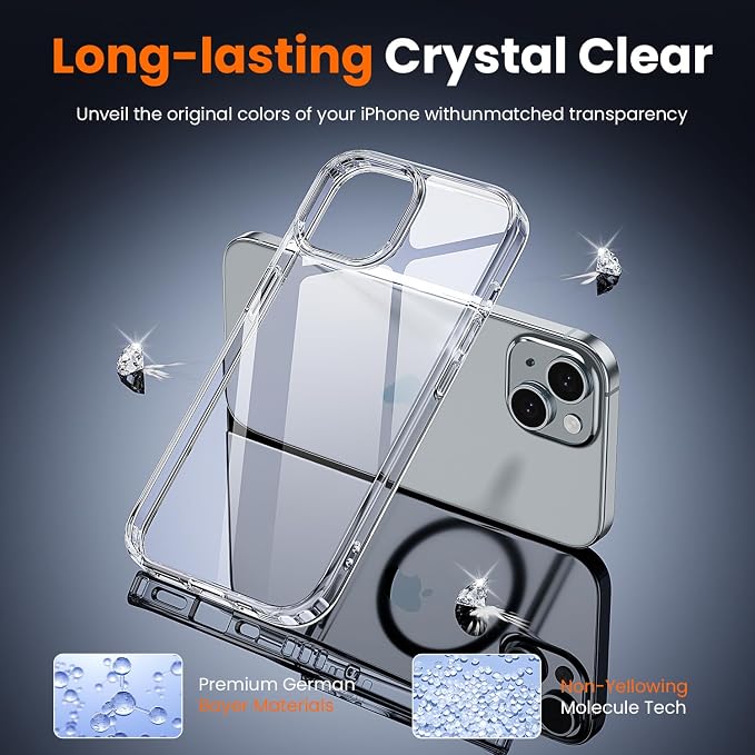 3 in 1 for iPhone 15 Plus Case Clear,[Yellowing-Resistant Acrylic Back] Screen Protector *1 & Camera Lens Protector*1, Shockproof for iPhone 15 Plus Phone Case 6.7 inch Clear