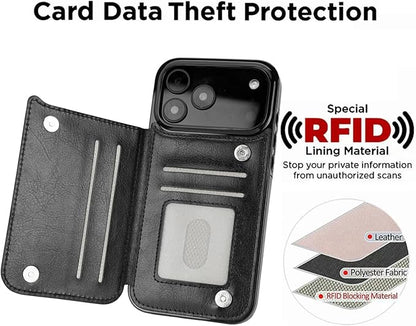 uCOLOR for iPhone 17 Pro Max Wallet Case with Card Holder PU Leather RFID Blocking Design iPhone 17 Pro Max flip case for Women Men Magnetic Clasp Kickstand Design 6.9 inch (Black Leopard)