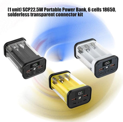 Transparent 18650 Battery Charger Case, Solderless Portable Charger Housing with Overload Protection, Detachable Design for Secure Device Charging