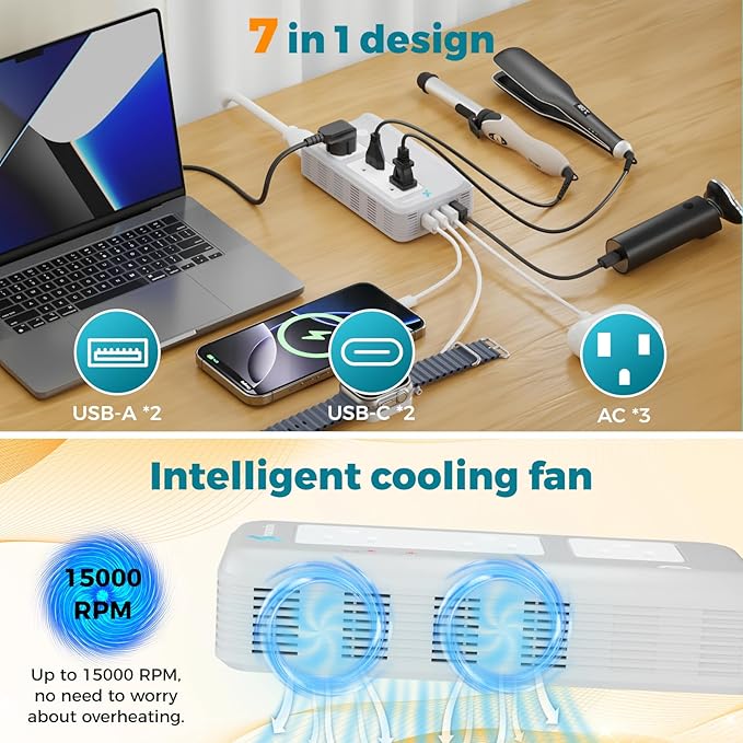 Mapambo Voltage Converter US to Europe for Hair Straightener and Curling Iron, 220V to 110V Converter for European Travel, European Travel Plug Power Adapter C A G I with 35W Fast Charging