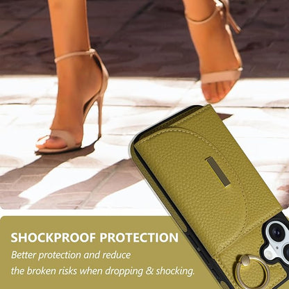 Keallce Wallet Case for iPhone 16 Plus 6.7'', Flip Case with Card Slots, Ring Holder Kickstand, PU Leather Protective Folio Cover for Women, Green