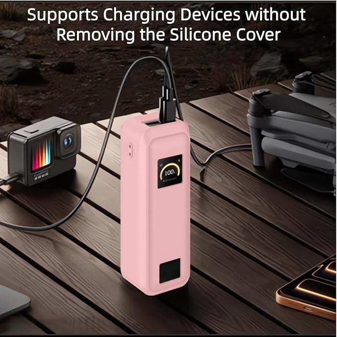 Silicone Case for Anker Prime Power Bank 20,100mAh, Silicone Cover for Anker Prime Power Bank 20k, 220w, with Lanyard, Dust-Proof & Wear-Resistant, Soft Shell (Pink)