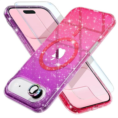 Choiche Magnetic for iPhone 17 Air Case Compatible with MagSafe, Women Cute Glitter Sparkly Phone Case with Diamond Camera Lens Protectors, Military-Grade Drop Protection 6.5" (Purple/Pink)