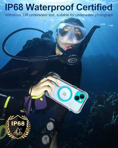for iPhone 15 Waterproof Case with Magsafe, Built-in [Camera & Screen Protector] [Lanyard], IP68 Water Proof Full Body Dustproof Heavy Duty Frosted Protective Phone Cover, 6.1" Teal