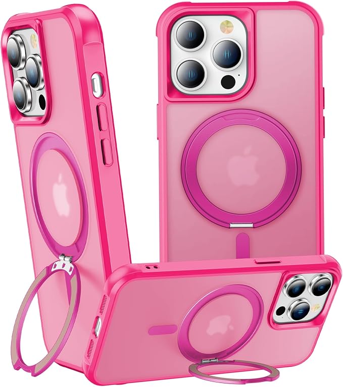 360° Magnetic Swivel Ring for iPhone 14 pro max case, Built-in Metal Stand and Ring Holder, Magsafe Compatible, Military Grade Protection, Shock and Vibration Resistant - Rose Pink