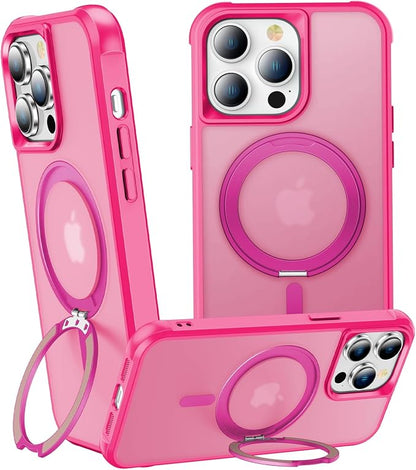 360° Magnetic Swivel Ring for iPhone 14 pro max case, Built-in Metal Stand and Ring Holder, Magsafe Compatible, Military Grade Protection, Shock and Vibration Resistant - Rose Pink