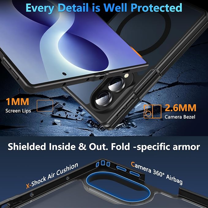 Hensinple Magnetic for Z Fold 8 Case, Samsung Galaxy Z Fold 8 Case[Fit for Mag-Safe ] Translucent Matte Military Grade Rugged Protection Shockproof Protective Hard Phone Cases, Black