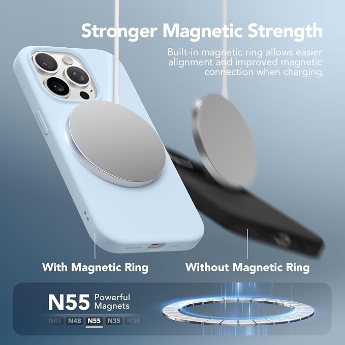 GONEZ Magnetic for iPhone 15 Pro Case, Compatible with MagSafe, [Screen Protector + Camera Lens Protector], Silicone Shockproof Anti-Scratch Protective Phone Case 6.1 inch, Blue