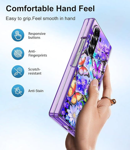 Btscase for Samsung Galaxy Z Fold 6 Case,Built in Front Screen Protector,Gold Glitter Marble Pattern Hard PC Slim Shockproof Full Body Drop Protective Case for Galaxy Z Fold 6 5G, Bright Purple