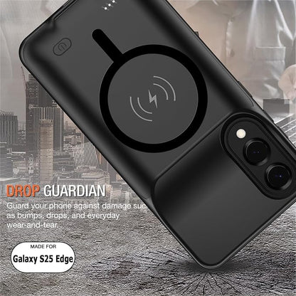 Wireless Charging Case for Galaxy S25 Edge, Upgraded 10000mAh Rechargeable Portable Charging Case Compatible with Galaxy S25 Edge (6.7 inch) with Carplay Extended Battery Pack Charger Case (Black)
