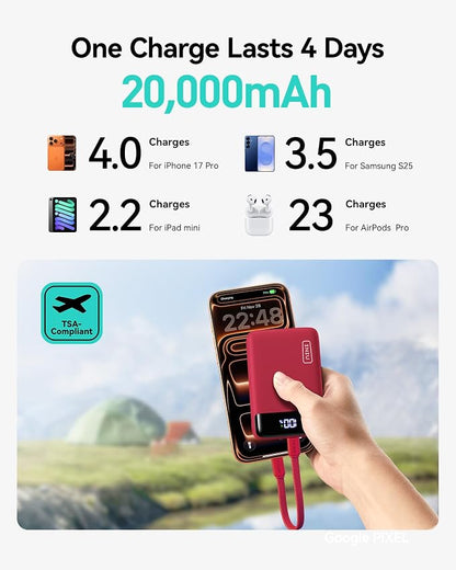 INIU Portable Charger, 22.5W 20000mAh Fast Charging Small Power Bank, Flight Cruise Ship Travel Essentials Mini Phone Charger Compatible with iPhone Samsung for College Students Teen Boys Girls, Red