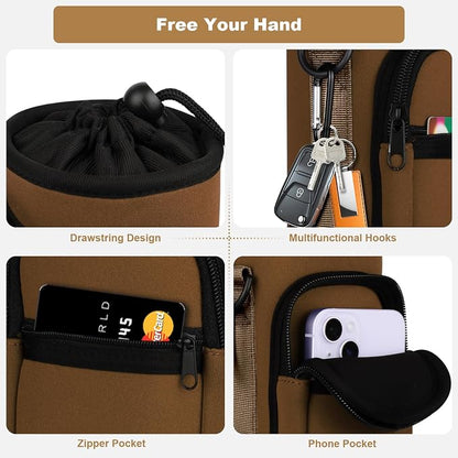 Water Bottle Holder with Strap, Water Bottle Carrier Bag with Phone Pocket, Shoulder Hand Strap Insulated Neoprene 32/40 oz Water Bottle Sleeve for Walking Hiking Camping Gym
