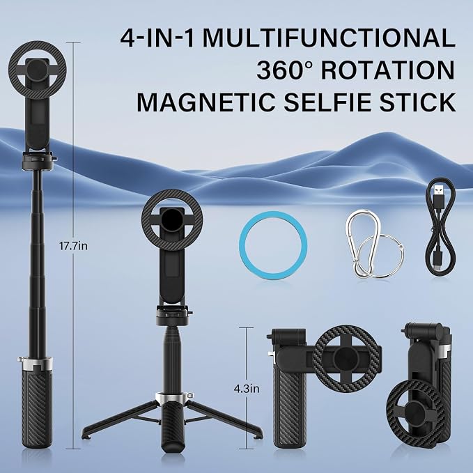 Opticnock 4-in-1 Magnetic Selfie Stick for iPhone/Android - 360° Rotatable, Extendable with Wireless Remote | Pocket Size | Includes Phone Ring (1PC)