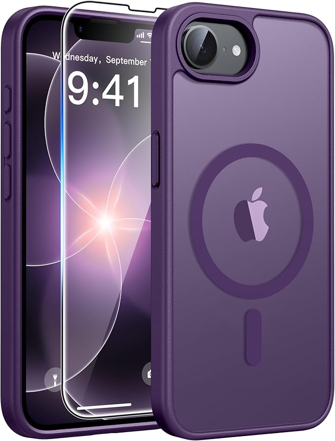 FNTCASE for iPhone 17e Case: iPhone 16e Phone Case [Compatible with Magsafe] Translucent Matte Cases with [Screen Protector] Military Grade Shockproof Protective Phone Cover - Purple