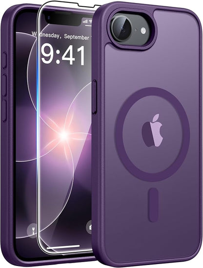 FNTCASE for iPhone 17e Case: iPhone 16e Phone Case [Compatible with Magsafe] Translucent Matte Cases with [Screen Protector] Military Grade Shockproof Protective Phone Cover - Purple