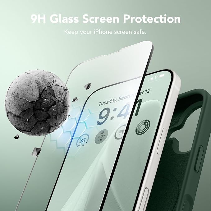 GONEZ Magnetic for iPhone 17 Case, Compatible with MagSafe, [Screen Protector + Camera Lens Protector], Liquid Silicone Anti-Scratch Shockproof Protective Phone Case 6.3 inch, Army Green