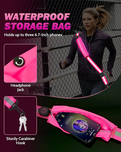 Fitense LED Reflective Belt Sash - 5 Lights Colors & 3 Light Modes High Visibility Night Safety Belt, Rechargeable Light Up Running Gear Adjustable Vest Straps for Runners Walkers Men Women