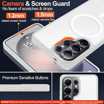 MOZOTER for Samsung Galaxy S26 Ultra Case with Magnetic,[Compatible with MagSafe][12Ft Military Dropproof][2*Screen Protector] Translucent Anti-Slip Back Slim Shockproof Case for S26 Ultra-Clear | [12Ft Military Dropproof][2*Screen Protector]Translucen...