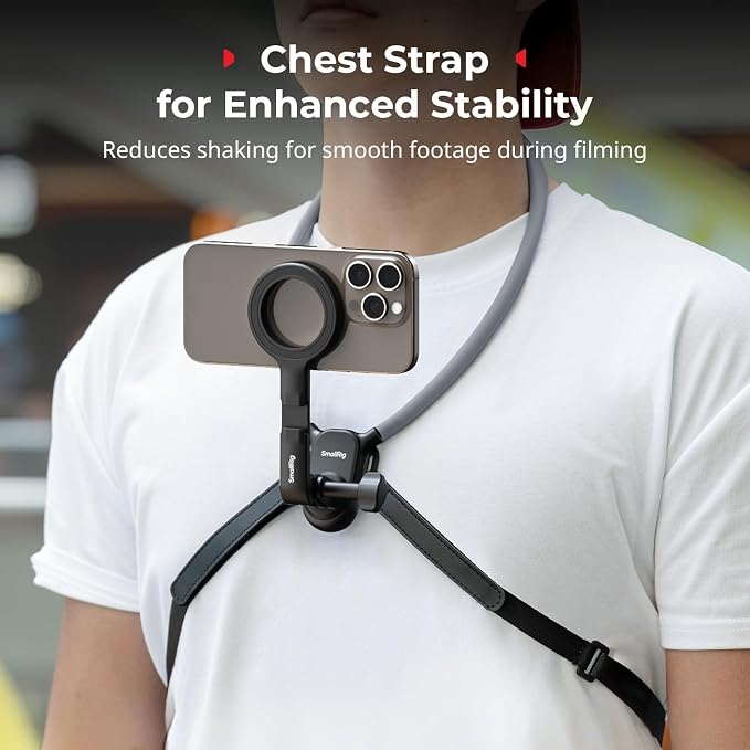 SMALLRIG Magnetic Neck Phone Holder with Chest Strap, Neck Mount for GoPro for DJI Action Camera, Hands Free Phone Holder for POV Recording, for iPhone 17/16/15/14/13/12, Metal Ring for Android - 5127