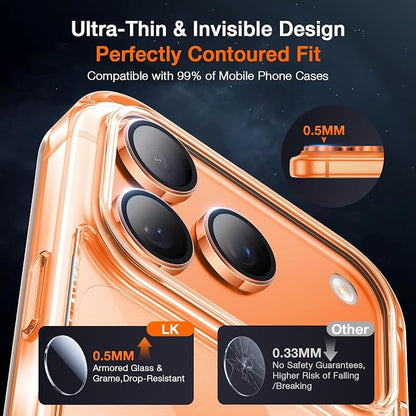 LK for iPhone 17 Pro/17 Pro Max Camera Lens Protector [Top 9H+ Military Grade Shatterproof] One-Click Installation, Ultra-Tough HD, Individual Lens Protectors Scratch-resistant, Cosmic Orange