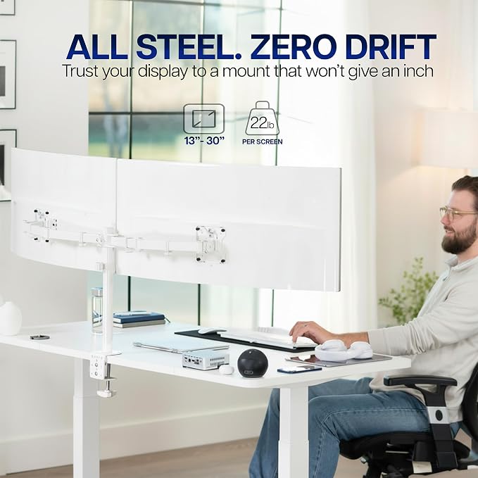 VIVO Dual Ultrawide Monitor Desk Mount, Heavy Duty Fully Adjustable Steel Stand, Holds 2 Computer Screens up to 38 inches and Max 22lbs Each, White, STAND-V038W