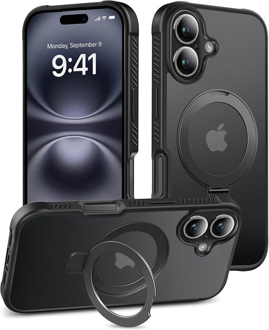 for iPhone 16 Plus Case, Built-in Magnetic & Seamless Stand, [Compatible with MagSafe] Protective Shockproof Phone Case, Clear Matte Back Slim Cover for iPhone 16Plus 6.7 Inch - Black