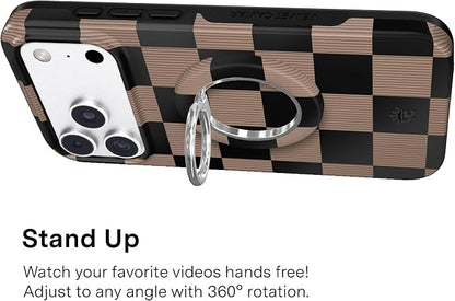 VELVET CAVIAR Compatible with MagSafe Phone Grip 2.0 | Cute Magnetic Ring Holder | Finger Loop Kickstand | Pop On Accessory for iPhone 17, 16, 15, 14, 13, 12 | Mocha Vibe Checkered
