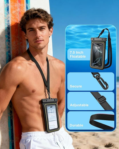 Waterproof Phone Pouch 2 Pack, IP68 Floating Waterproof Phone Case, Up to 8.3" Dry Bag for iPhone 17 16 15 14 13 Pro Max Samsung S25 Ultra S24 S23, Kayak/Beach/Cruise Travel Essentials Black