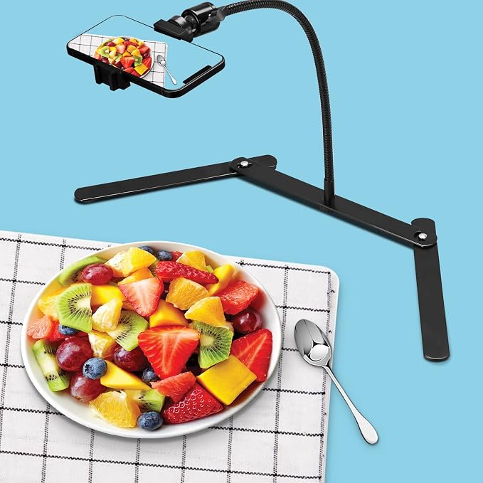 Phone Stand for Recording, Phone Tripod Adjustable and Solid, Overhead Phone Mount, Fixable Gooseneck Phone Holder for Video Recording, Online Teaching, Cookie Decorating, Live Streaming