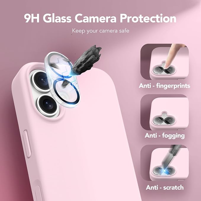 GONEZ Magnetic for iPhone 17 Case, Compatible with MagSafe, [Screen Protector + Camera Lens Protector], Liquid Silicone Anti-Scratch Shockproof Protective Phone Case 6.3 inch, Pastel Pink