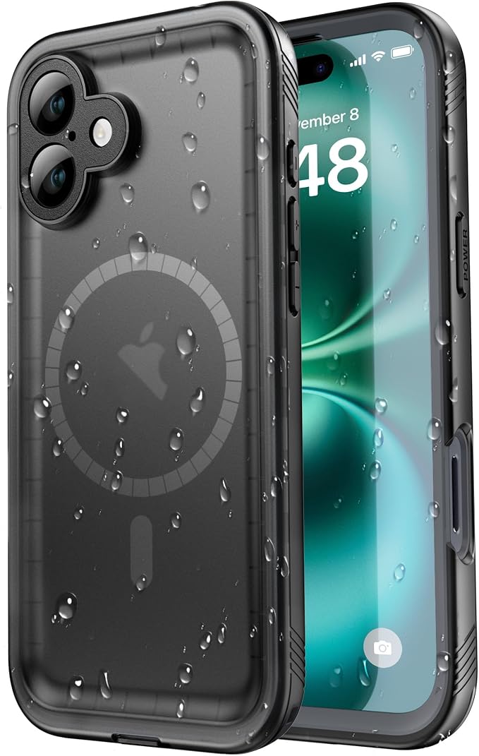 SPORTLINK for iPhone 16 Waterproof Case - Shockproof Dustproof Case with Built-in Clear Screen Protector, Full Body Heavy Duty Sealed Protective Cover for i Phone 16 6.1" Mag/Black