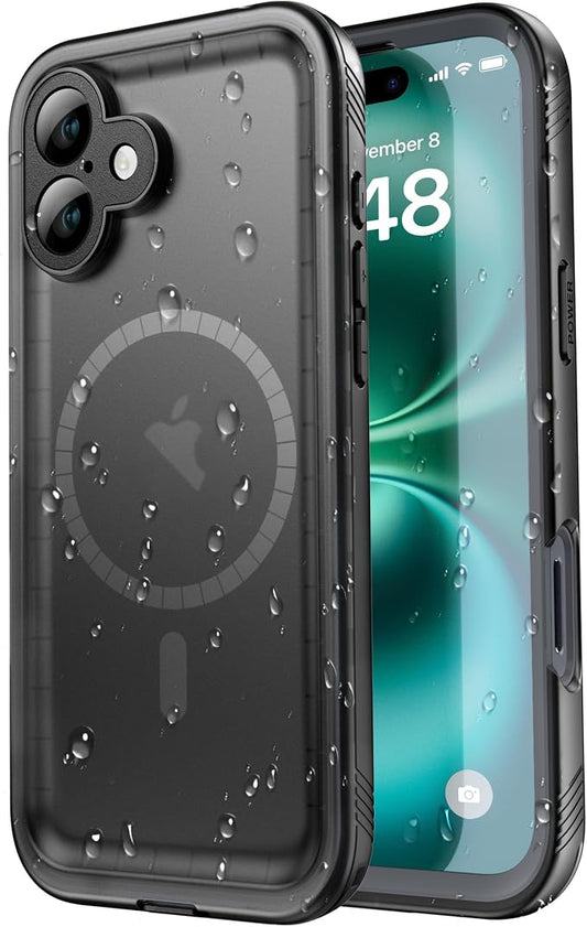 SPORTLINK for iPhone 16 Waterproof Case - Shockproof Dustproof Case with Built-in Clear Screen Protector, Full Body Heavy Duty Sealed Protective Cover for i Phone 16 6.1" Mag/Black